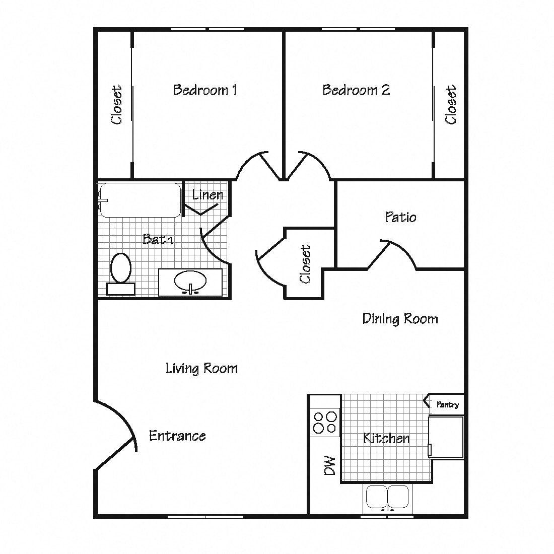 Brentwood 2 Bedroom, 2 Bath 2 Bedroom, 2 Bath Floor Plan